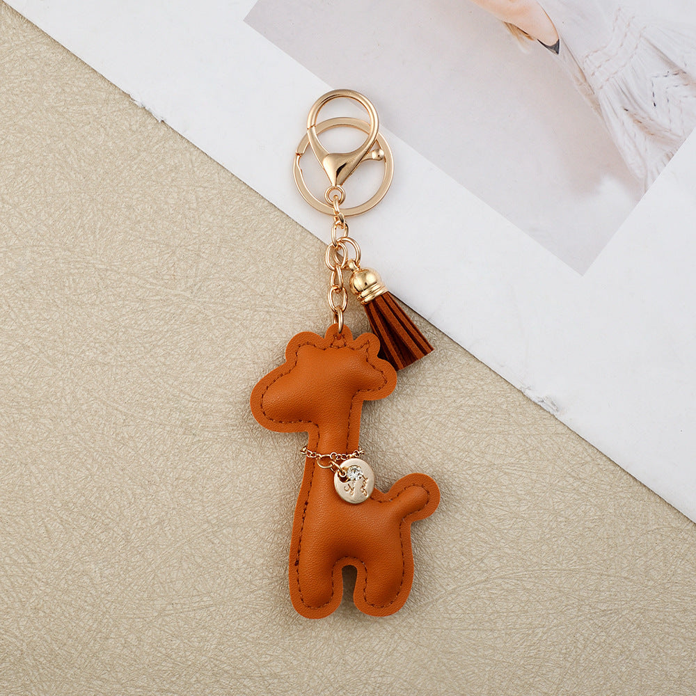 Wholesale Giraffe PU Leather Keychain Cute Fashion Bag Charm Car Key Accessory Gift Boutique