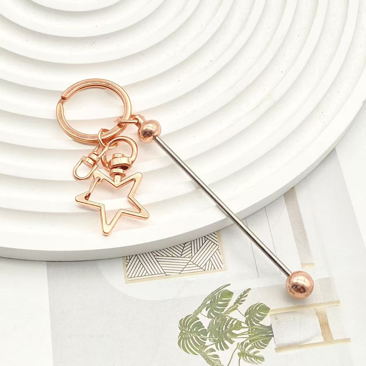 Wholesale Peach Heart Metal beadable Keychain