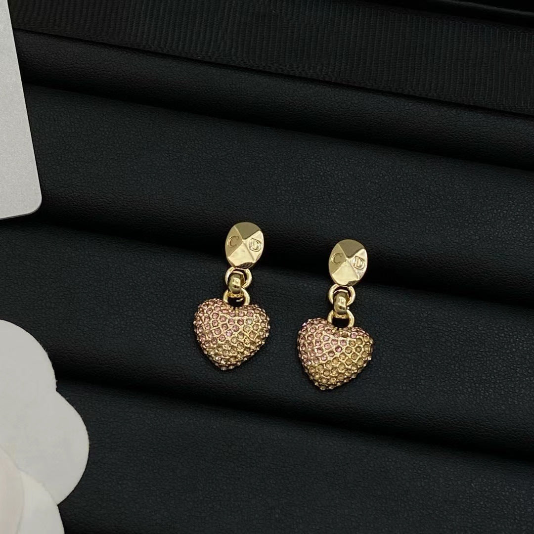 Wholesale Brass rhinestone heart-shaped letter earrings ACCVIP
