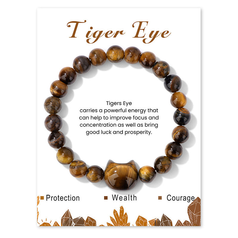 Wholesale Cat Head Natural Stone Bracelet Unisex Elastic String Handmade Jewelry Accessory For Resale