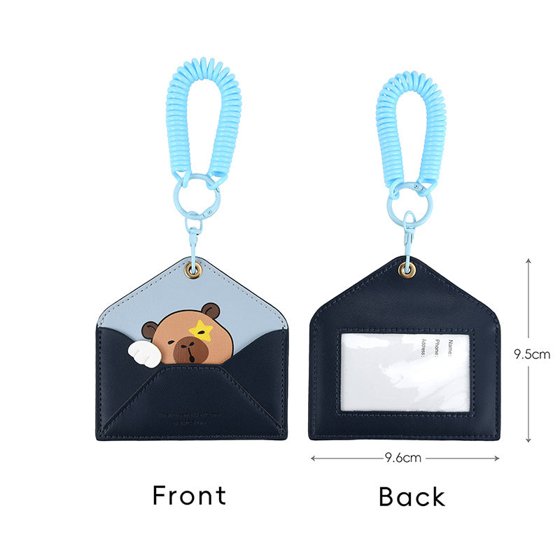 Wholesale Cute Capybara Envelope Card Holder Keychain PU Leather ID Badge Bag Charm For Campus Bus Daily Use