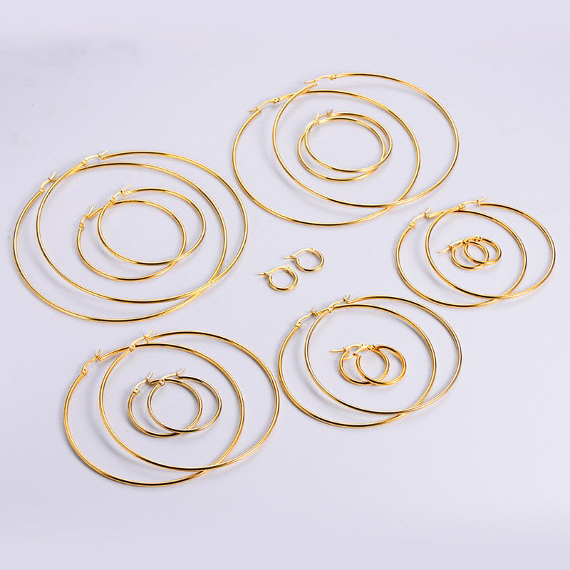 Wholesale  Stainless Steel Round Snap Earrings 18K Golden  Earrings