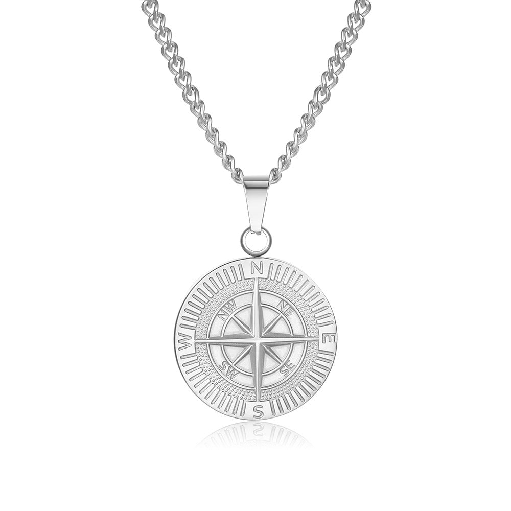 Wholesale Punk Style Compass Pendant Titanium Steel Necklaces ACC-NE-ZhuJi013