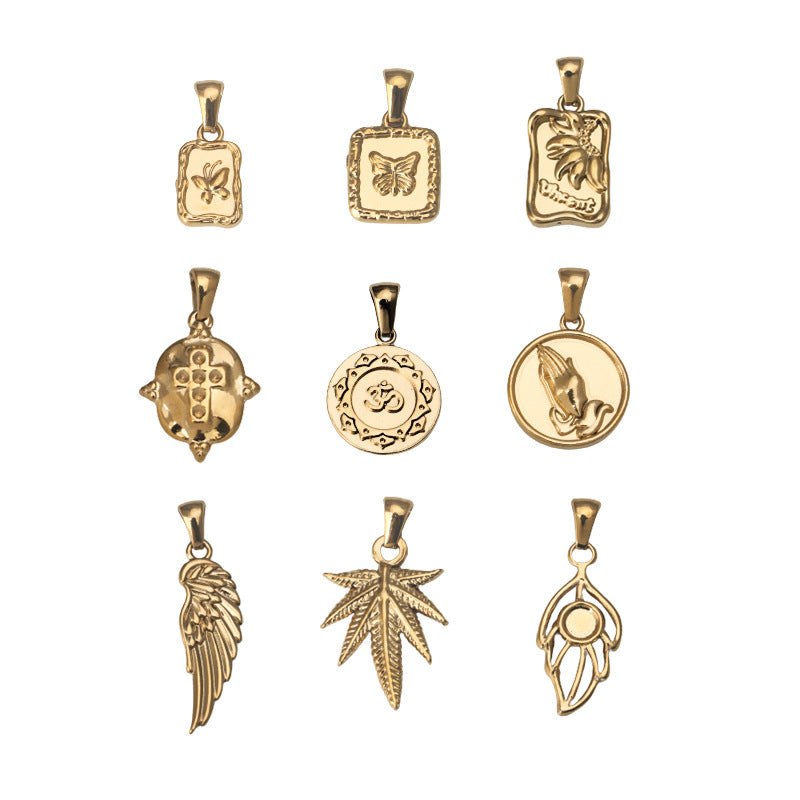 Wholesale Stainless Steel Golden Wings Maple Leaf Prayer Hand Pendant