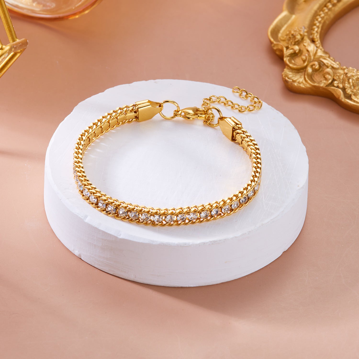 Wholesale Stainless Steel Diamond Bracelet Color Zircon Rhinestone Claw Chain