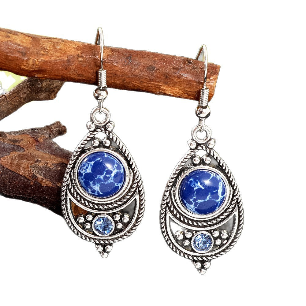 Wholesale Antique Finish Alloy Drop Earrings,  Bohemian French Style Turquoise Inlay Women' s Fashion Jewelry