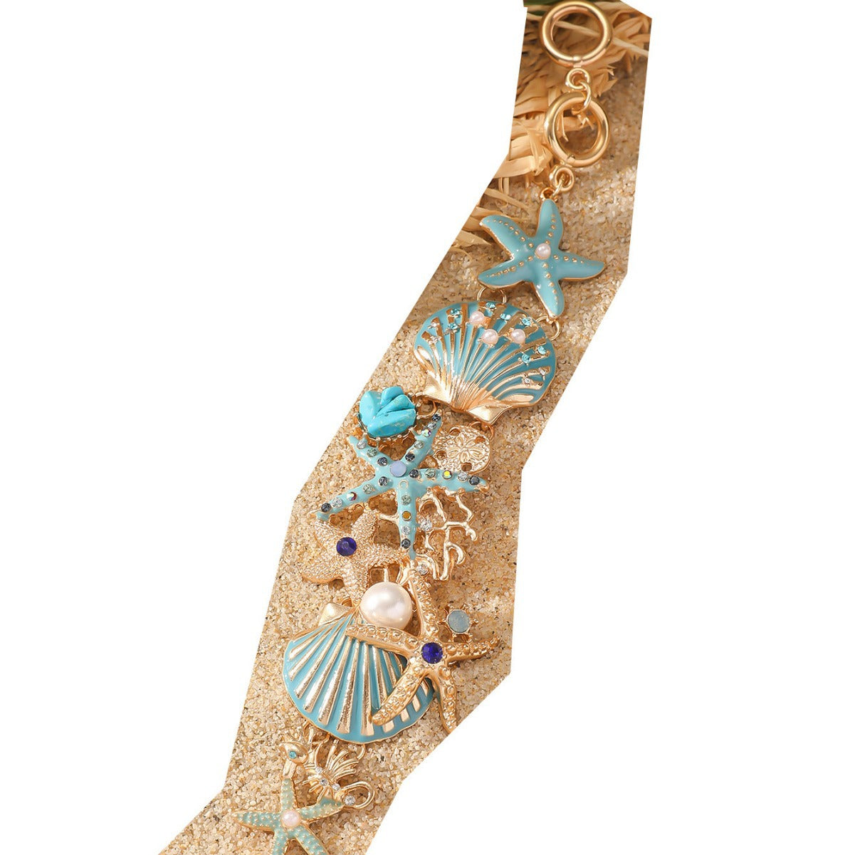 Wholesale Alloy Rhinestone Ocean Starfish Coral Shell Anchor Summer Bracelet