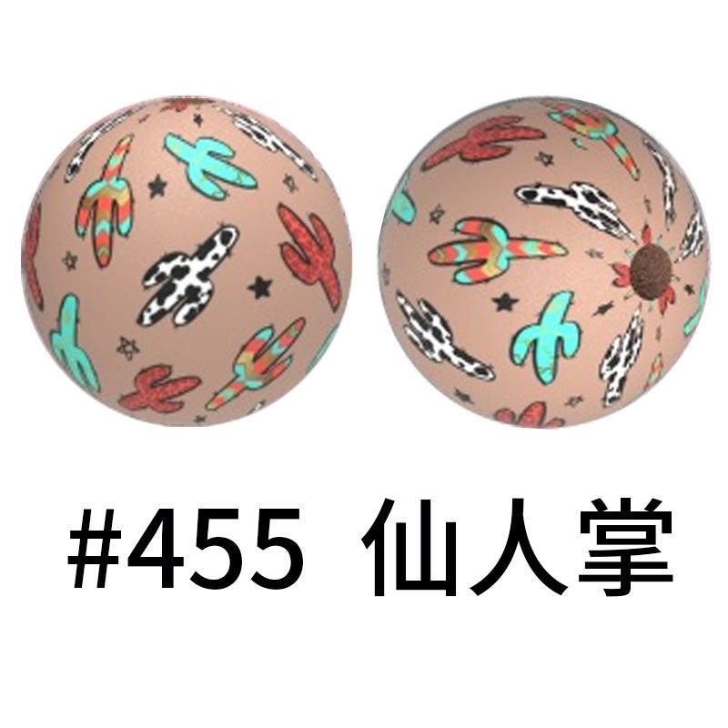 Wholesale 50pcs 15mm Western Style Leopard Skull Color Aztec Printed Silicone Balls Beads ACC-BDS-HeSheng001