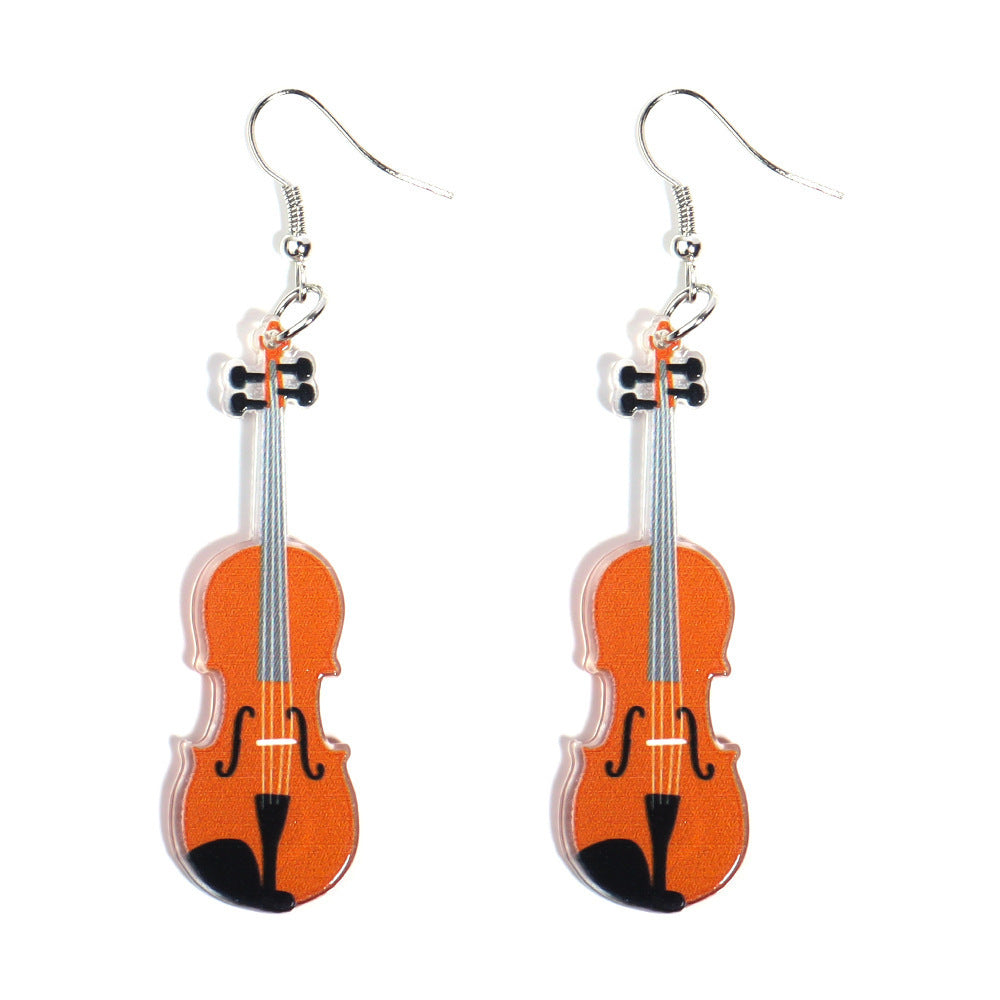 Wholesale Acrylic Printed Plane Guitar Vintage Artistic Distinctive Earrings