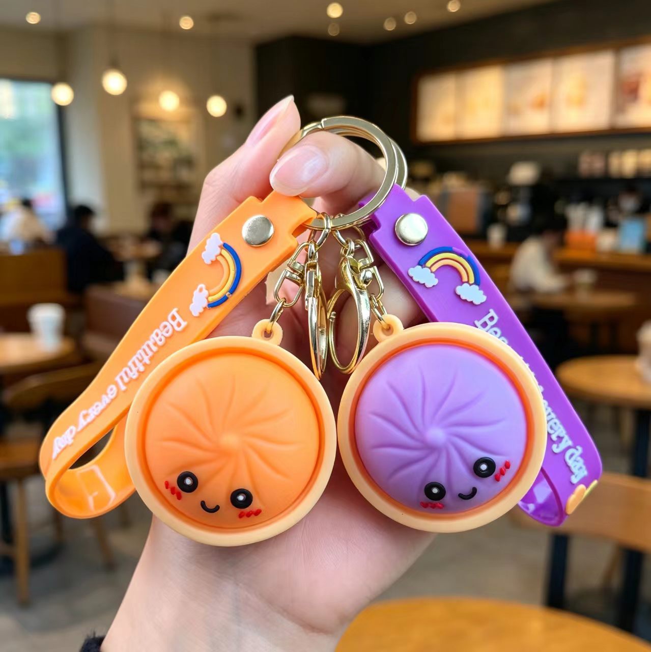 Wholesale PVC Cute Steamed Bun Keychain Pendant - Creative Xiaolongbao Design Car Keychain Bag Charm
