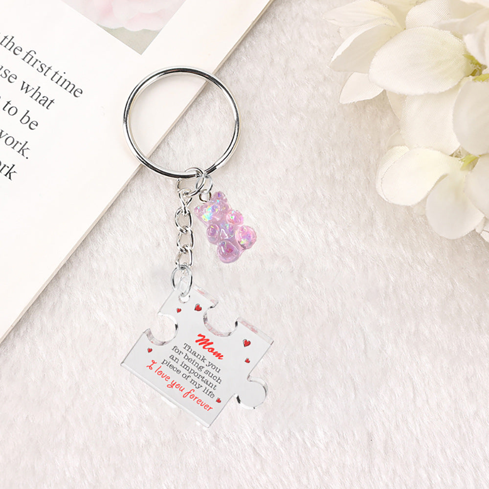 Wholesale Mother's Day Father's Day Bear Multi-Sided Dice Acrylic Keychain ACC-KC-YuChan002