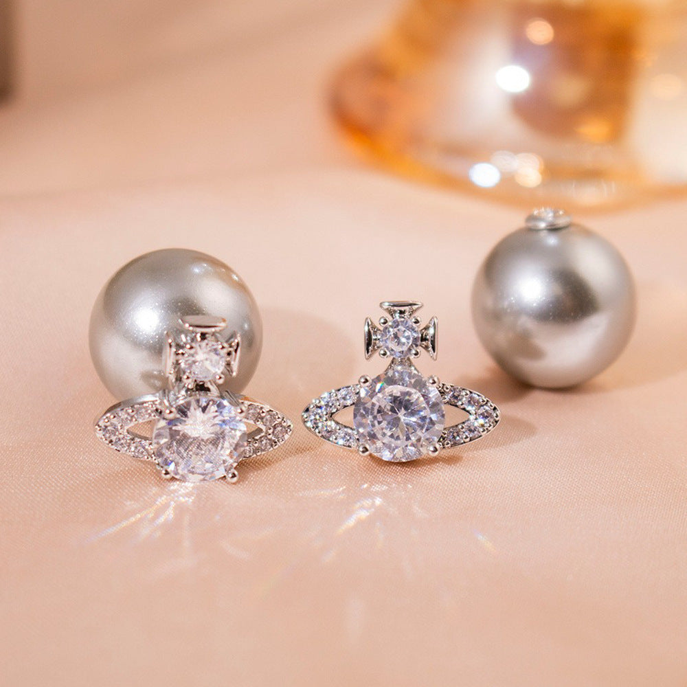 Wholesale Zircon Saturn Pearl Light Luxury Earrings