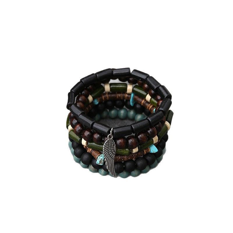 Wholesale Vintage handmade beaded men' s bracelet set adorned with turquoise beads
