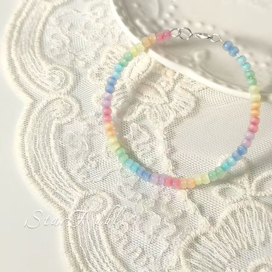 Wholesale Chic Rainbow Color Handmade Glass Beaded Bracelet For Women Fashion Jewelry Accessory Anniversary Gift And Resale