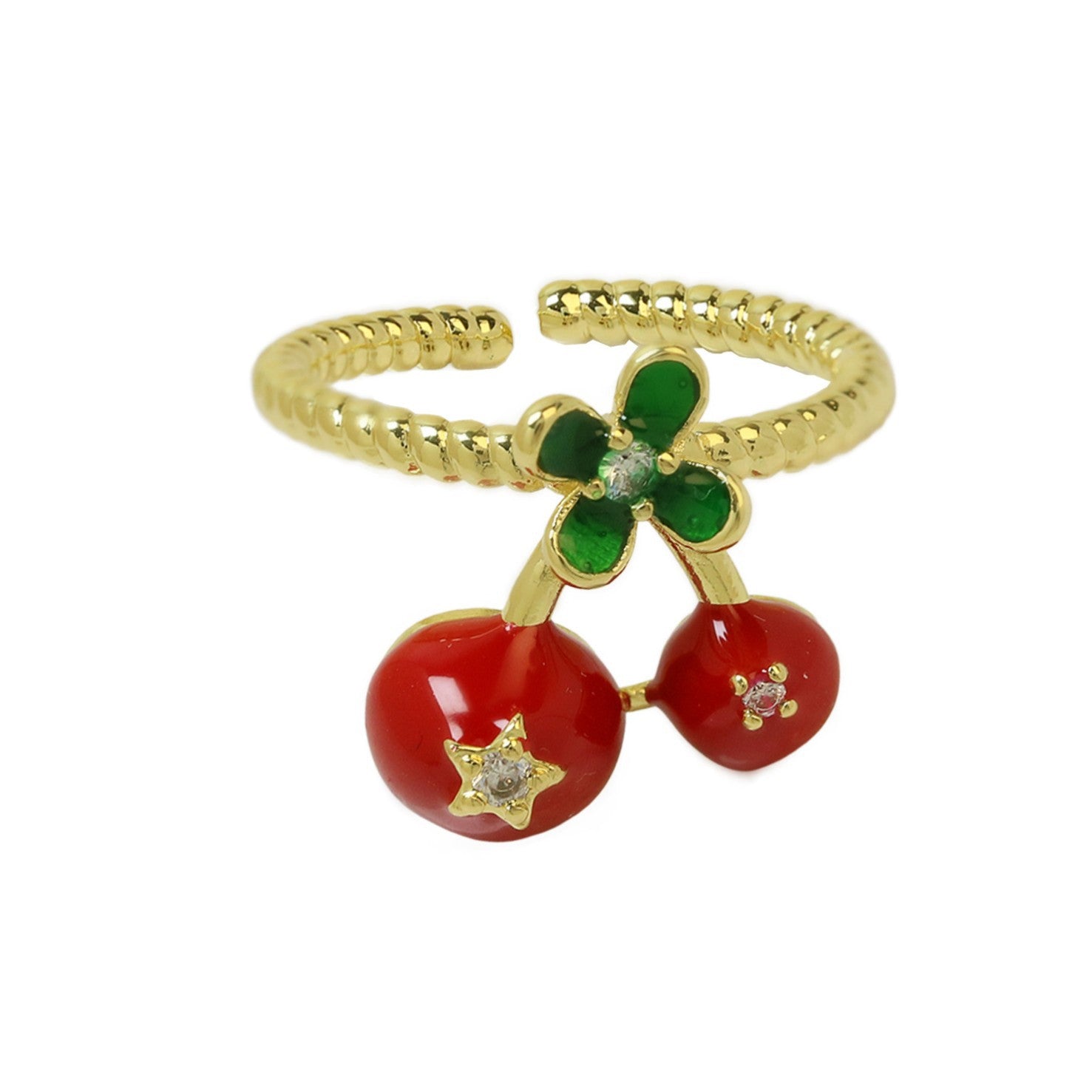 Wholesale 18k Brass Oil Dropping Color Preservation Fruit Series Red Cherry Strawberry Ring