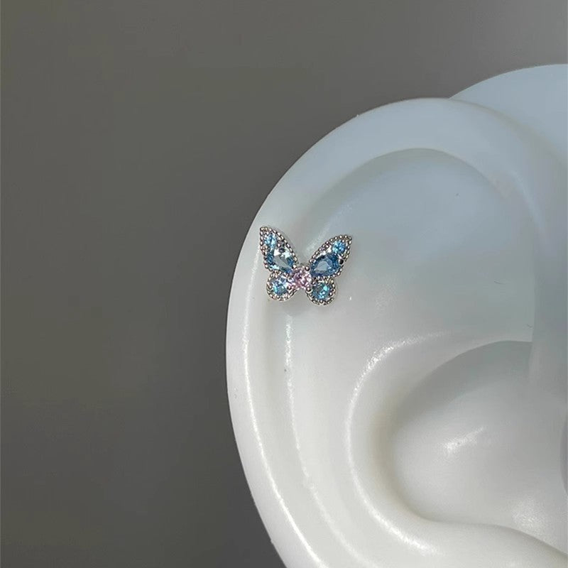 Wholesale Blue Zircon Butterfly Ear Bone Stud Earrings