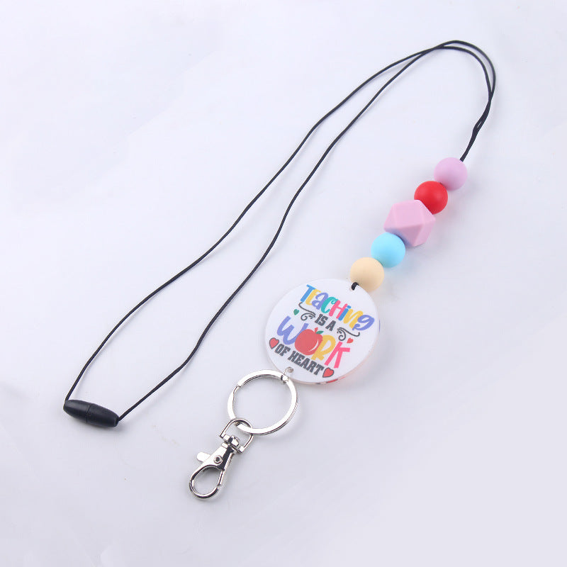 Wholesale Teacher Rainbow Necklace Pendant Cartoon Silicone Beaded Keychain Teacher's Day ACC-KC-GuangTian042
