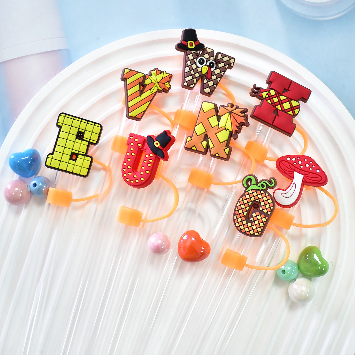 Wholesale Random 100pcs Thanksgiving Series PVC Soft 10MM Straw Covers ACC-SCR-RYY063