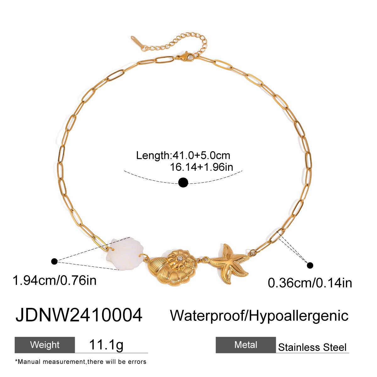 Wholesale 18K gold stainless steel diamond-encrusted conch hammer starfish pendant  necklace jewelry