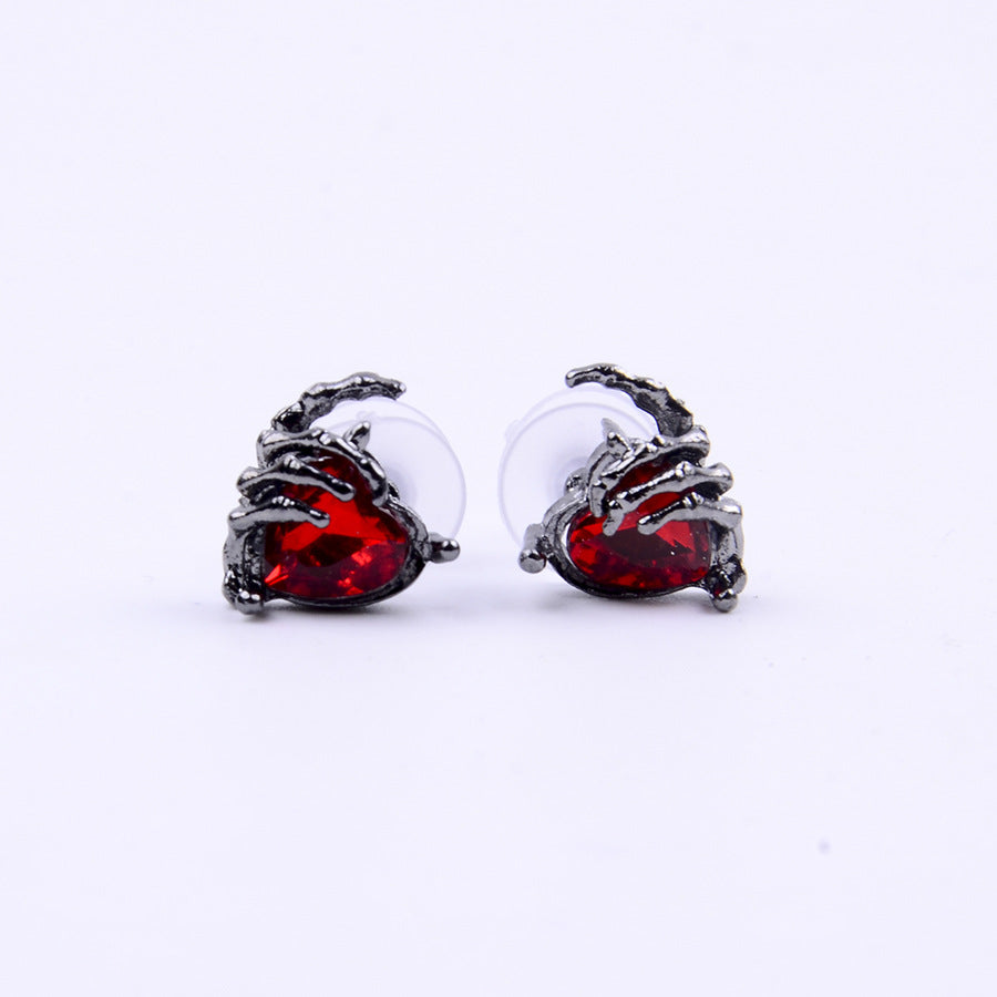 Wholesale Dark Punk Rhinestone Heart Necklace And Earring Set Trendy Jewelry Accessory For Party Wear Boutique Resale