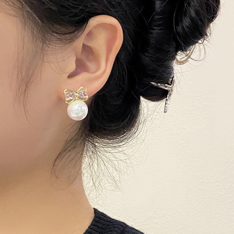 Wholesale S925 silver needle colorful Pearl bow earrings