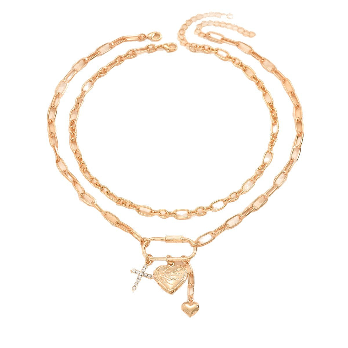 Collana a forma di cuore all'ingrosso con ciondolo a forma di croce di diamanti con serratura per cornice per foto