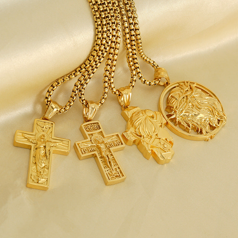 Wholesale Vintage Stainless Steel Necklace Cross Pendant ACC-NE-Zhongy006