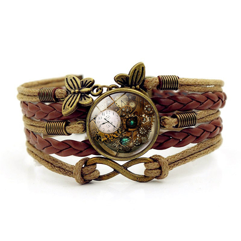Wholesale Steampunk Gear Cuff Bracelet with Infinity Symbol and Multi-layer Leather Design,  Unisex Fashion Jewelry Accessory