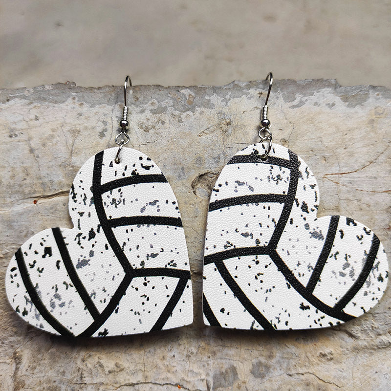 Wholesale Heart Shaped Sports Leather Earrings Baseball Football Soccer Hockey Tennis Jewelry Accessory Gift Boutique Resale
