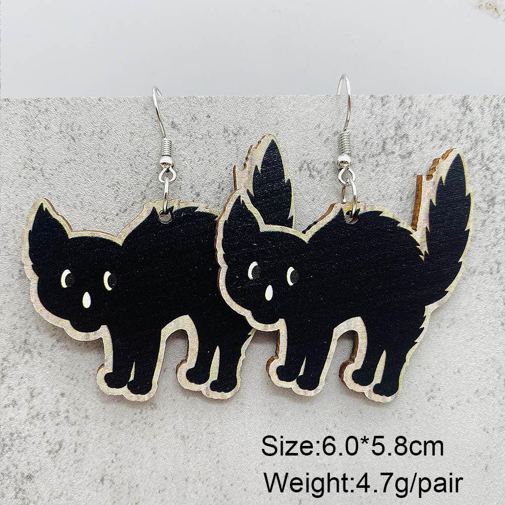 Wholesale  Halloween jewelry cartoon bat ghost pumpkin wood earrings