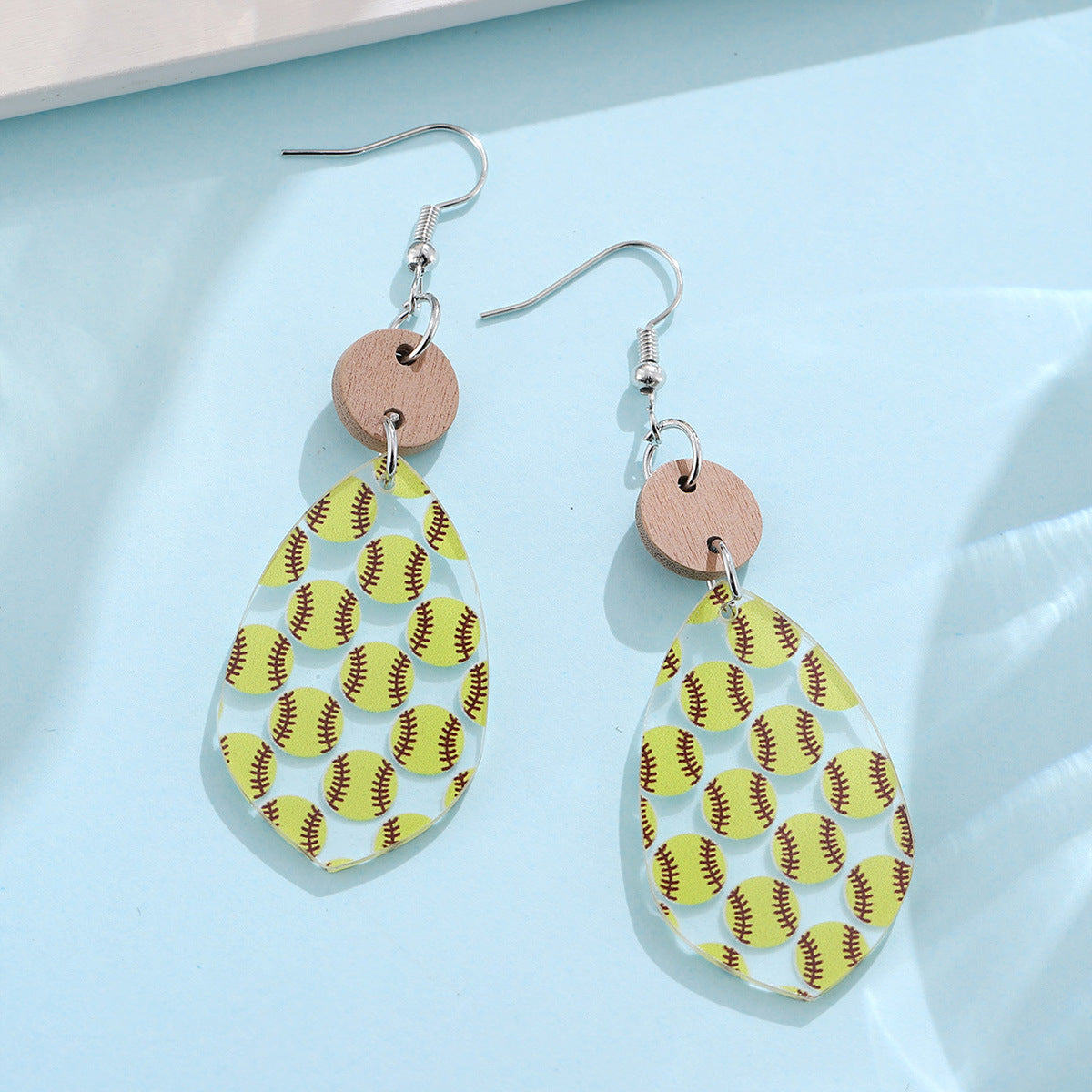 Wholesale Sports style yellow and white baseball softball water drop stitching earrings