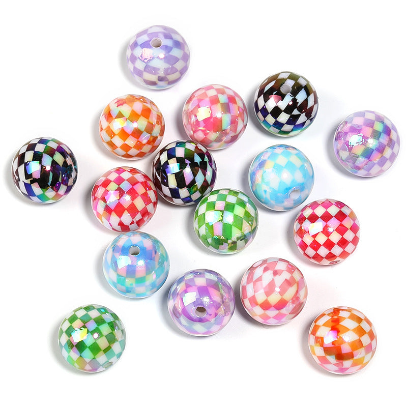Wholesale 100pcs Colorful Houndstooth Acrylic Round Beads DIY Bead Accessories ACC-BDS-BLG080