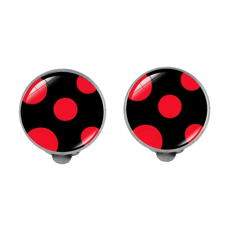 Wholesale Round Polka Dot Cartoon Anime Ladybug Bear Paw Print Alloy Ear Clip Earrings