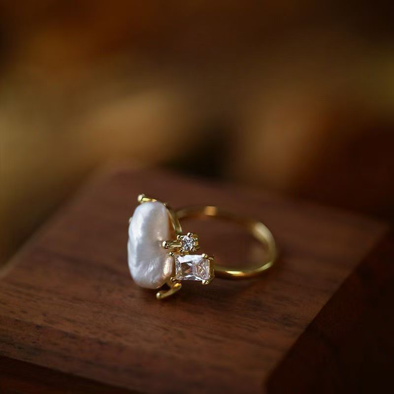 Wholesale Baroque Cross Imitation Pearl Ring Adjustable Handmade Fashion Accessory Gift for Women