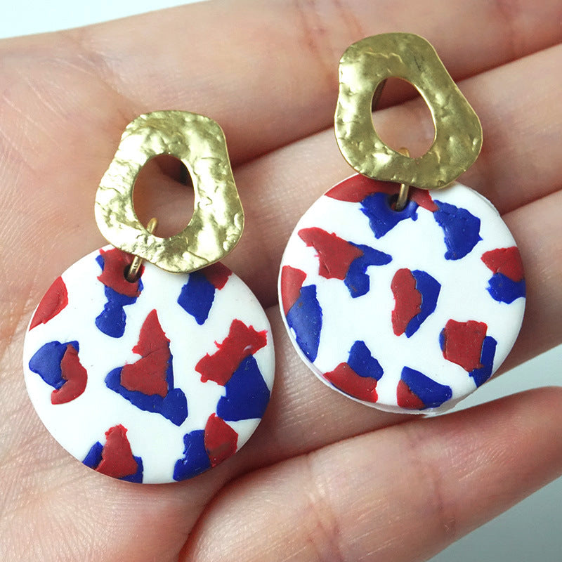 Wholesale  soft pottery earrings love color matching US Independence Day  earrings