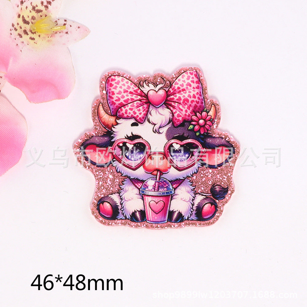 Wholesale 10pcs DIY Flatback cartoon cute calf pony Acrylic Flatback Badge Reels Retractable Keychain DIY Accessories