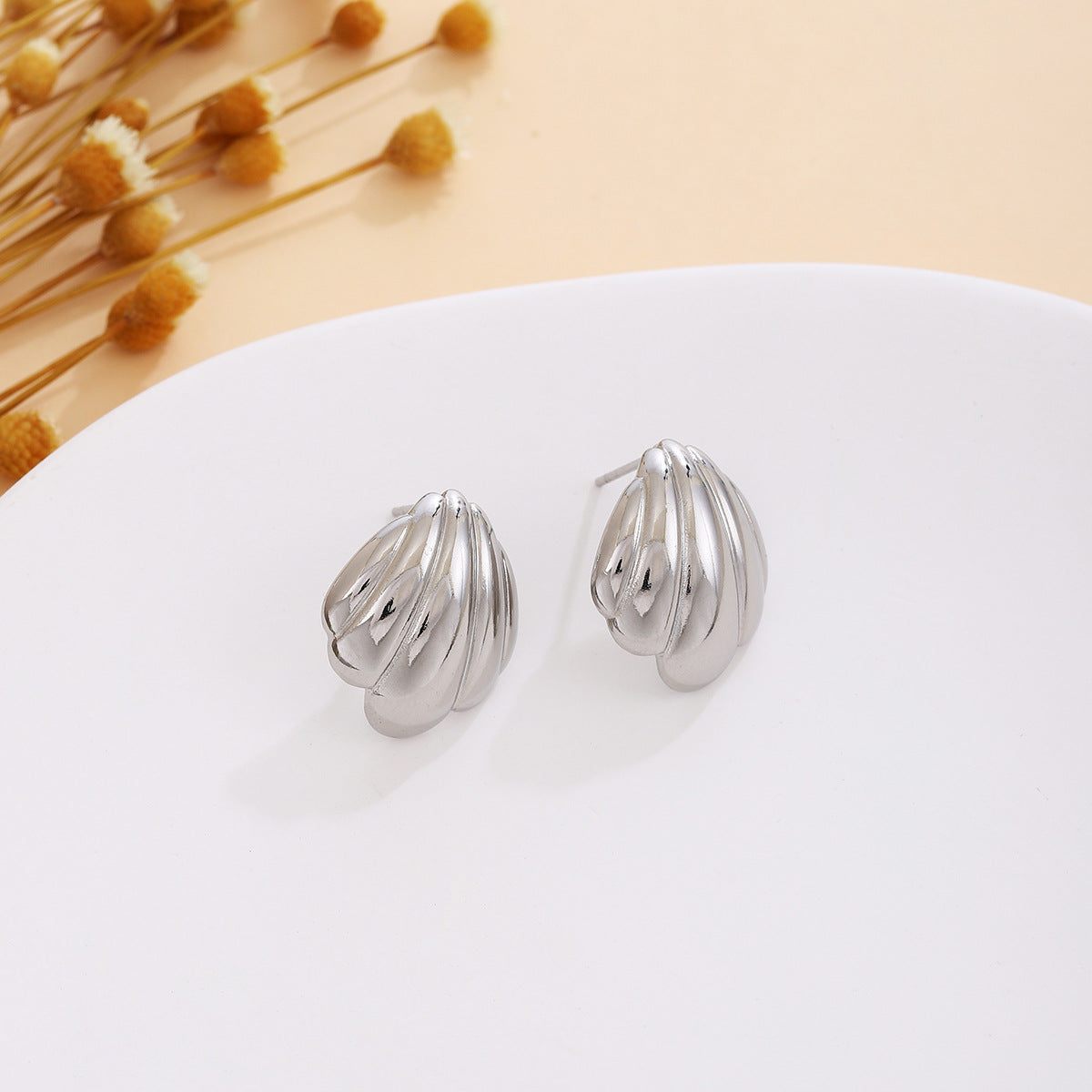 Wholesale Silver Textured Triangle Heart Earrings