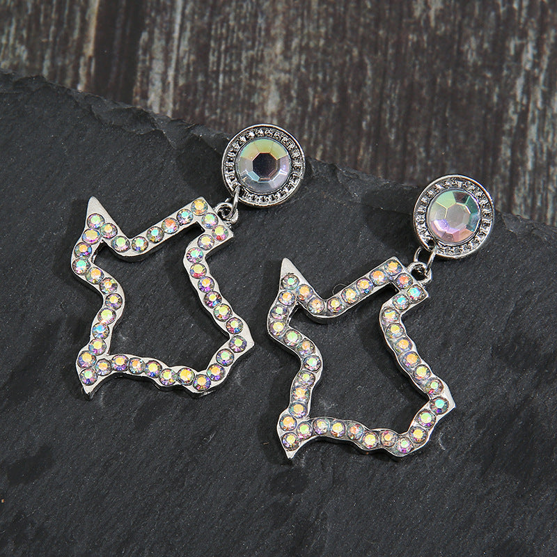 Wholesale  geometric African map hollow earrings creative diamond color zircon earrings