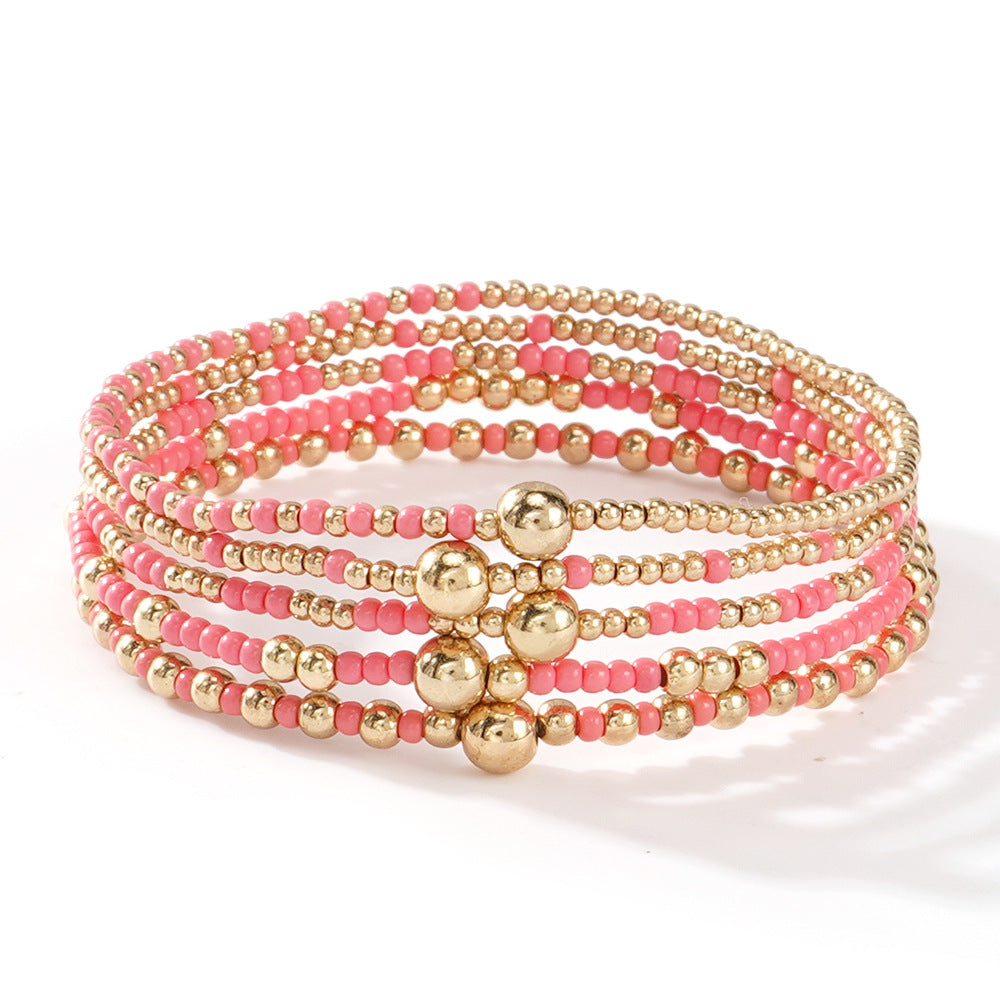 Wholesale Gold Tone Seed Bead Bracelet 5 Piece Set Hand Knitted Geometric Unisex Design Fashion Jewelry Accessory For Everyday Wear And Gifting