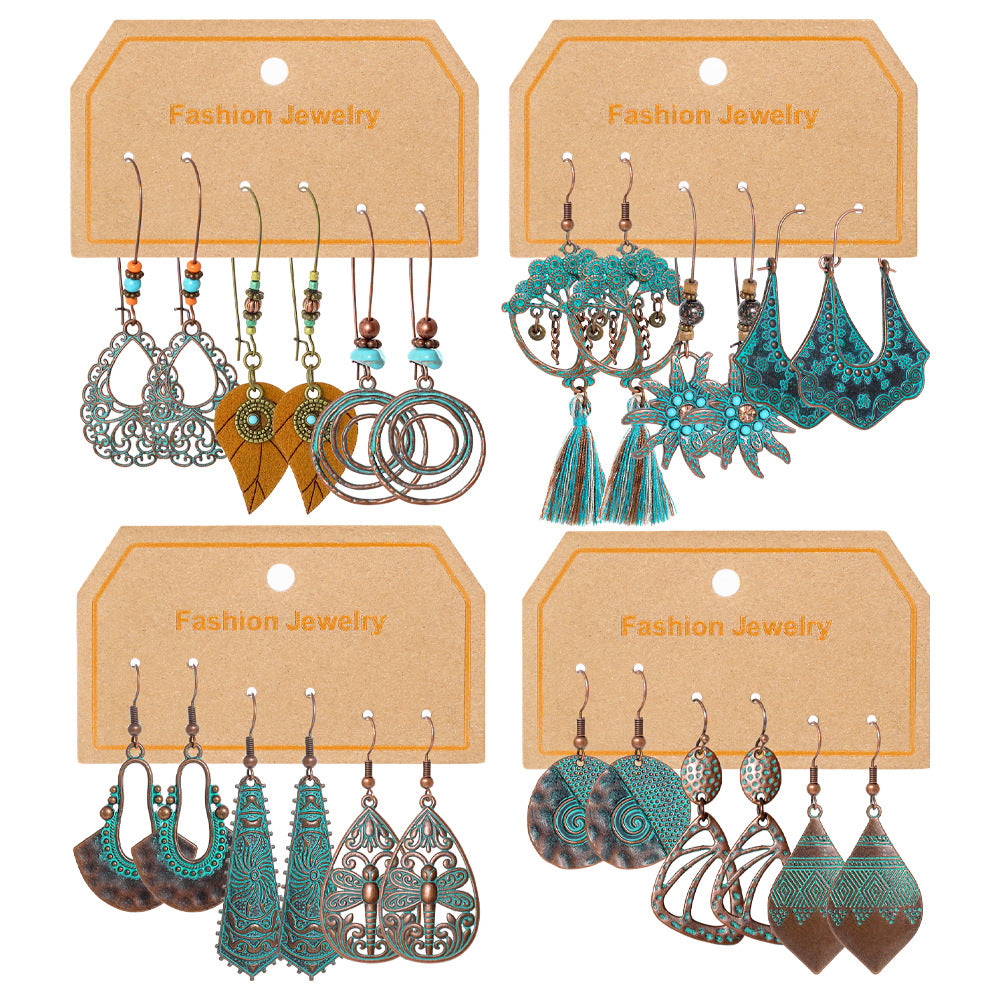 Wholesale Retro Ethnic Style Earrings Three-Piece Set Cross-Border Handmade Woven Tassel Earrings Exotic Style Alloy Earrings