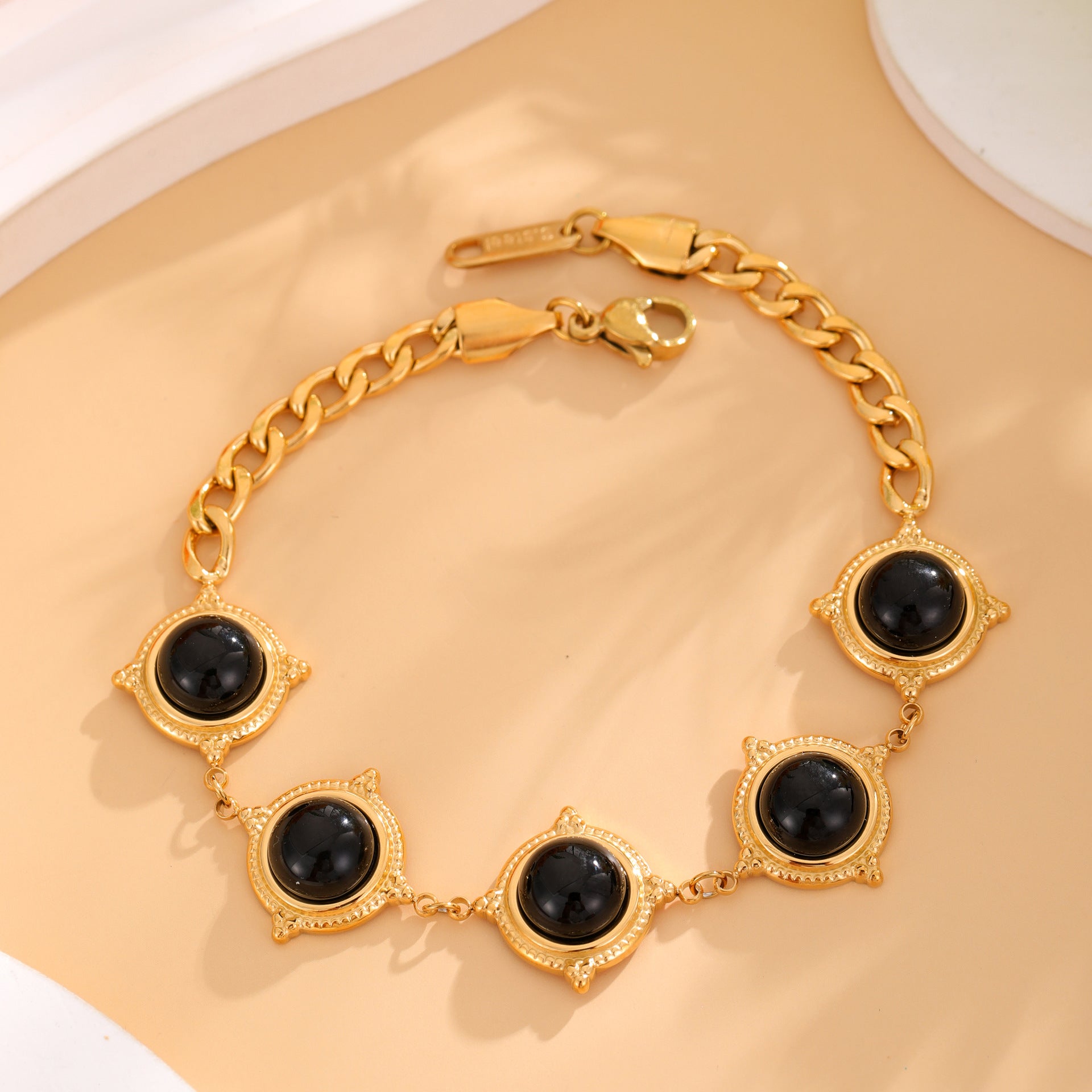 Wholesale stainless steel inlaid natural stone bracelet