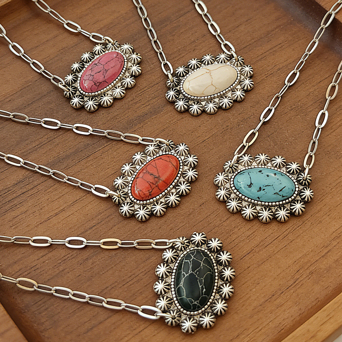 Wholesale Stylish Geometric Stone Pendant Necklace,  Vintage Chain Jewelry Accessory for Everyday Wear