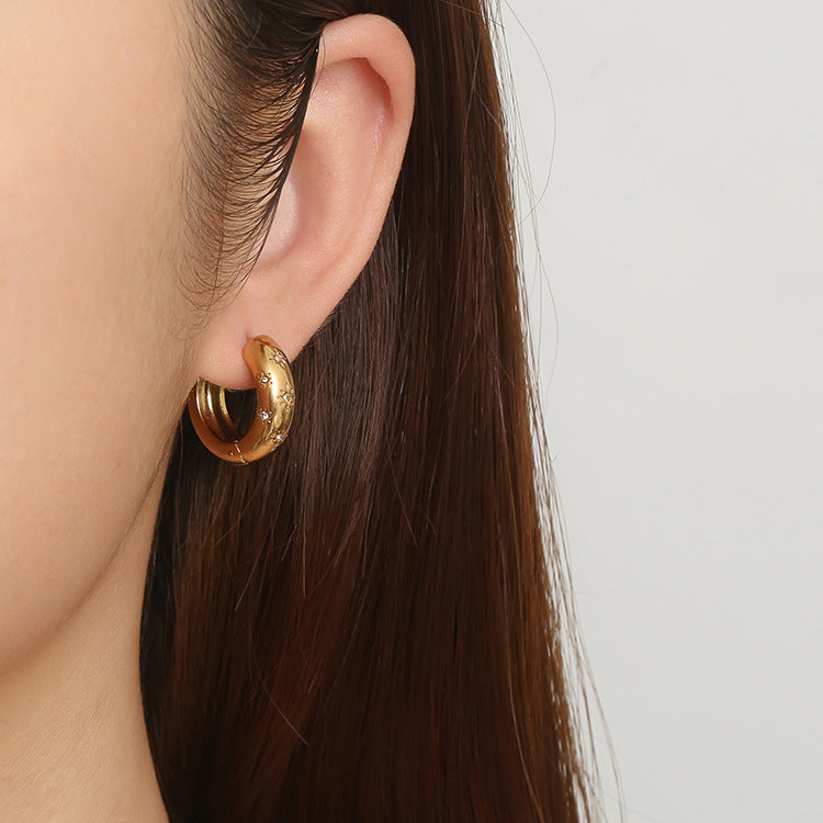 Wholesale Vintage Diamond Round Simple Octagonal Star Stainless Steel Earrings ACC-ES-MuShan017