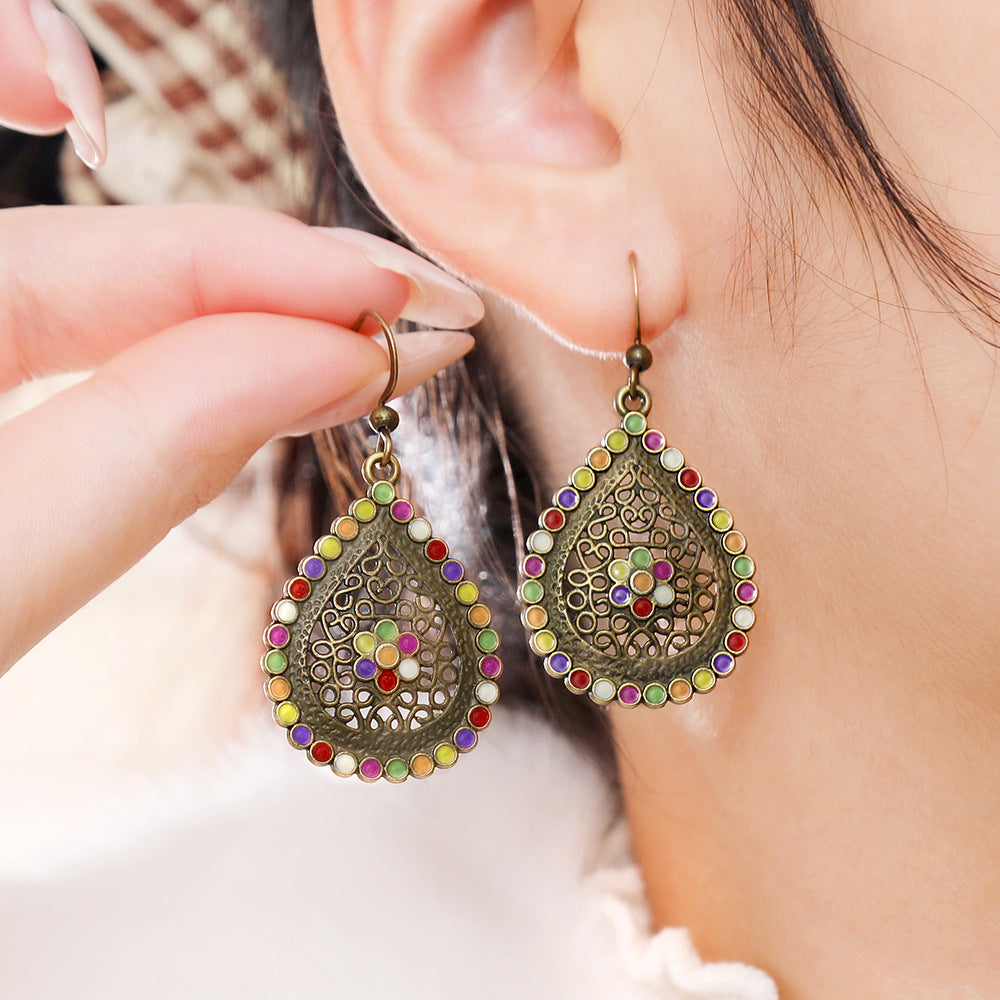 Wholesale Bohemian Retro Colorful Drop Earrings Alloy Electroplated Fashion Accessory