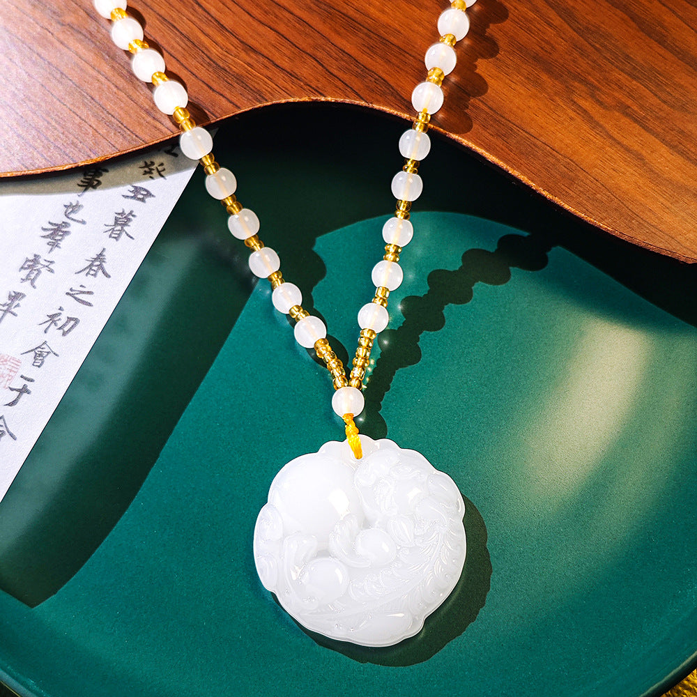 Wholesale  Retro Emerald Gradient Peace Button Necklace