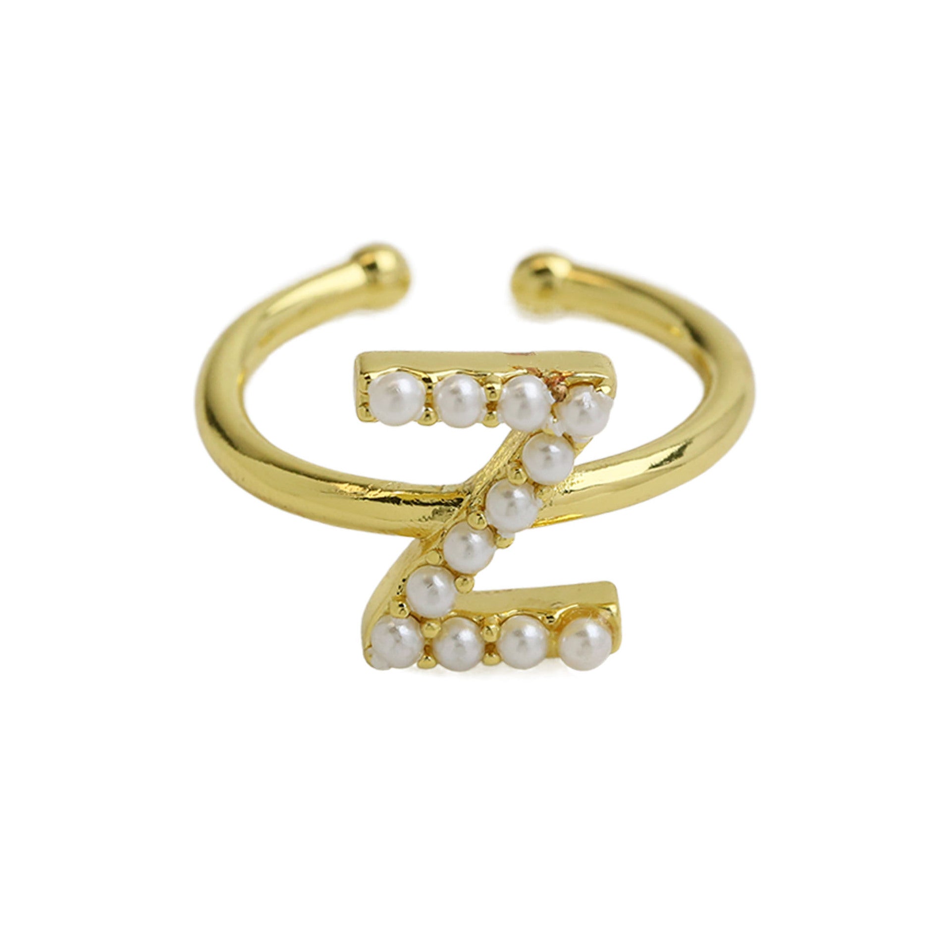 Wholesale  brass pearl 26 English letters open ladies ring