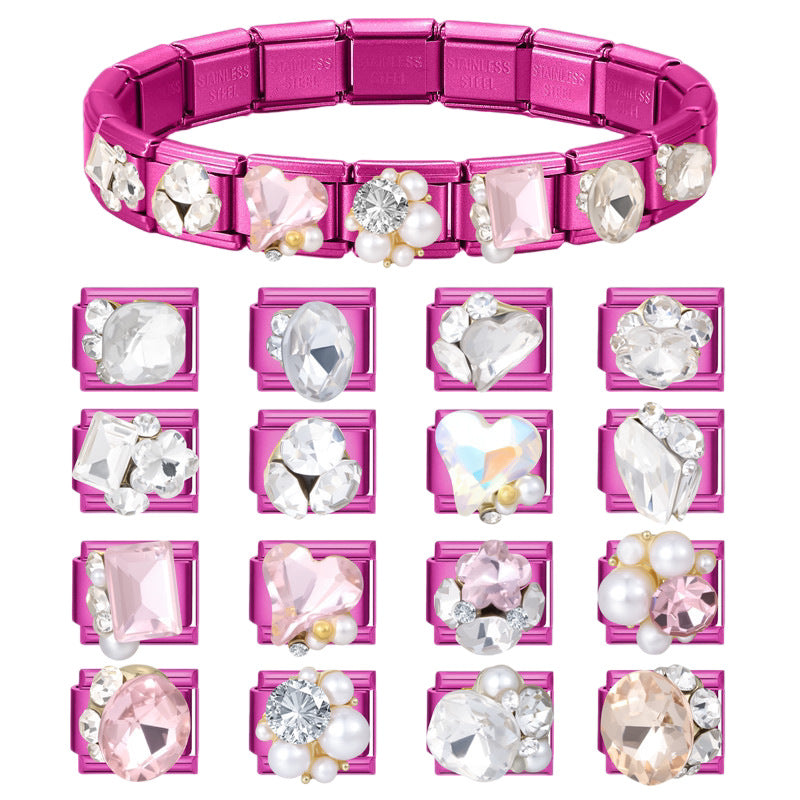 Wholesale DIY Bracelet Accessory Set Pink Crystal Flower Heart Pearl for Jewelry Making Craft Supply