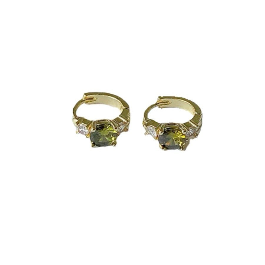 Wholesale Retro Olive Green Zircon Earrings Copper Electroplating Fashion Accessory