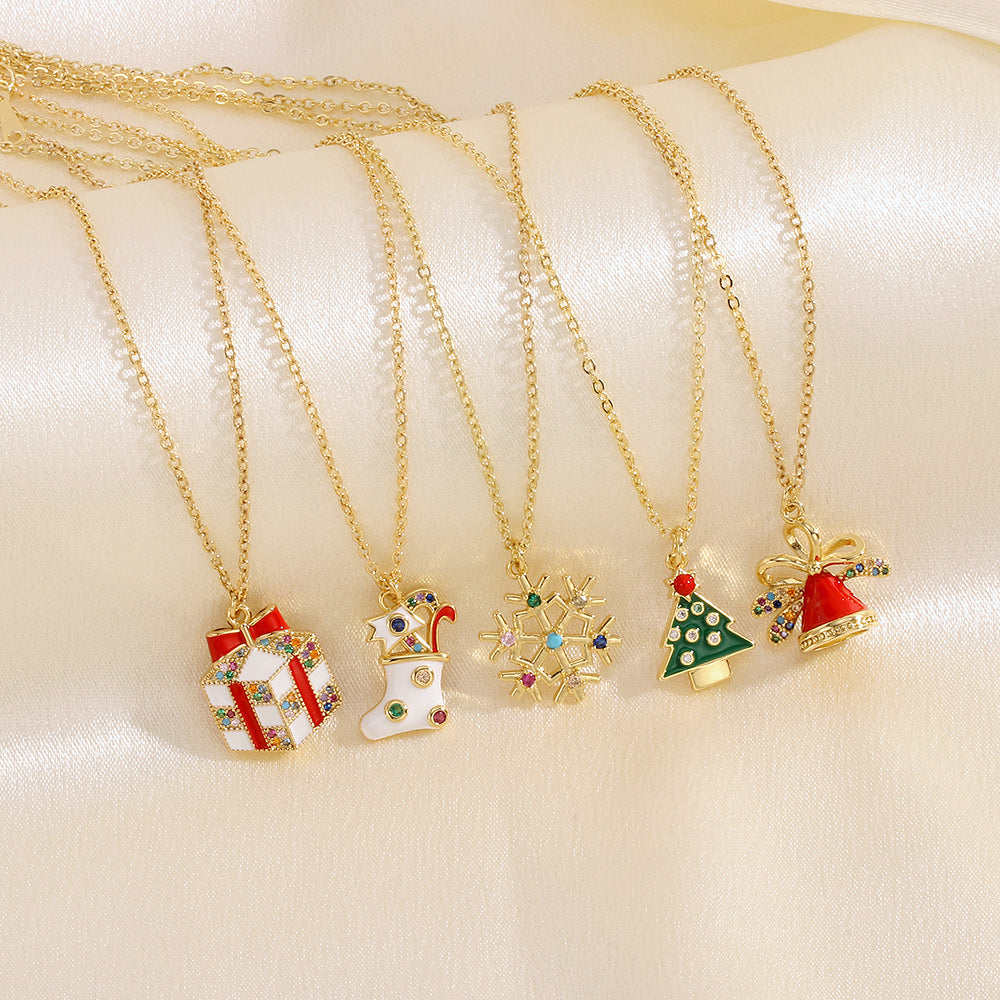 Wholesale Christmas Series Necklace Simple Peace Tree Holiday Elements Micro-inlaid Oil Drop Pendant