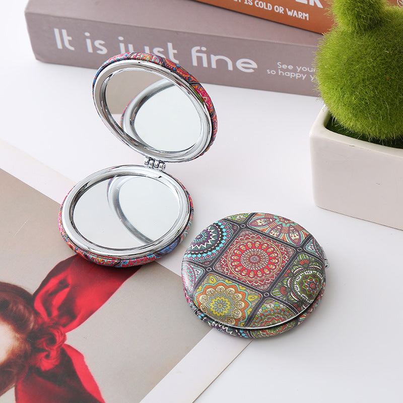 Wholesale Retro Bohemian Portable Round Double Sided Pu Bread Mirror ACC-MR-Haic003